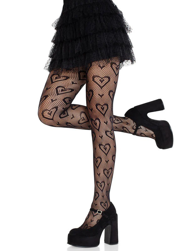 Cherie Heart Net Tights - Black