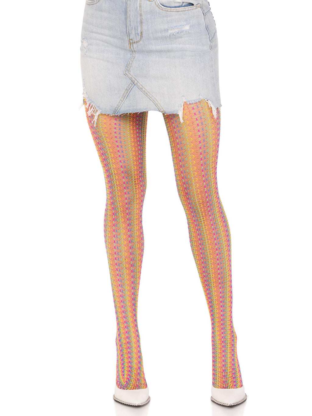 Rainbow Crochet Net Tights - Multicolor