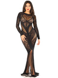 Black Lace and Net Body Con Gown - With Heart Keyhole Detail - Black
