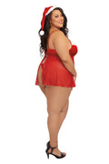 Santa Babydoll, Thong and Hat - Lipstick Red