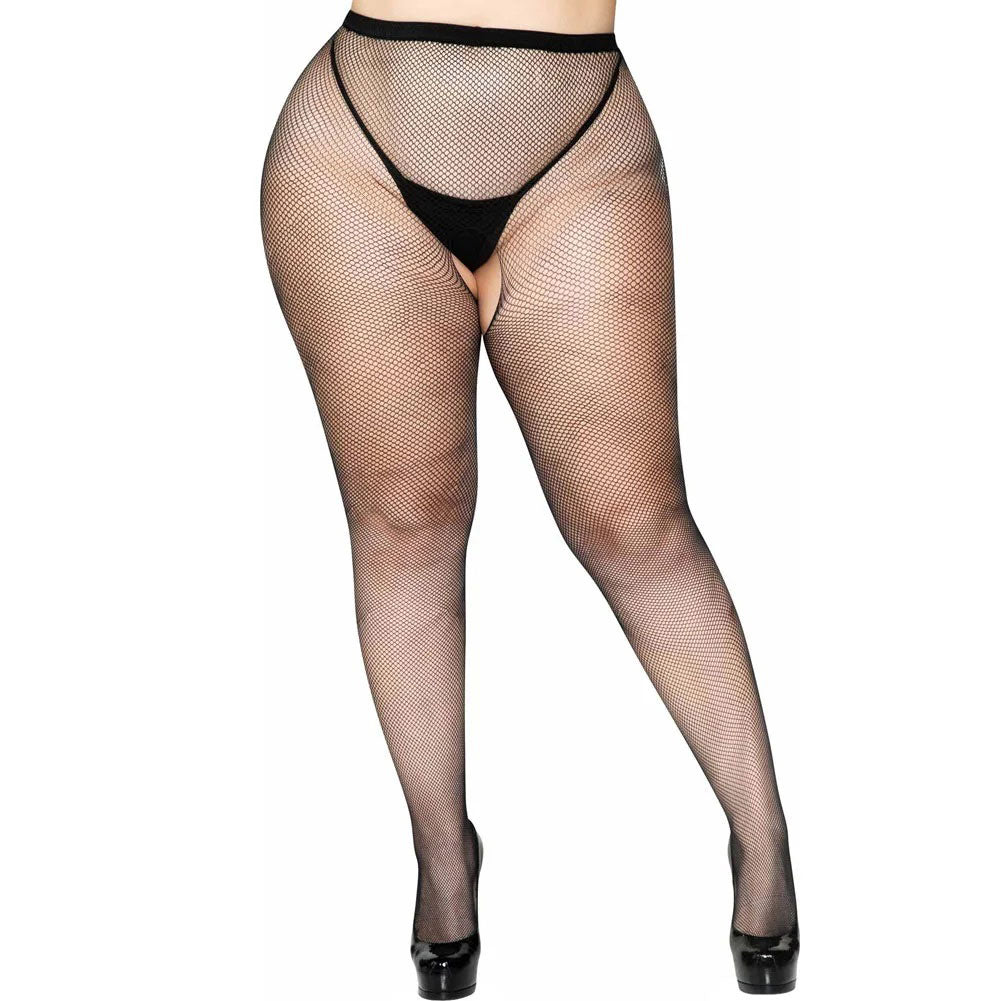 Crotchless Fishnet Pantyhose - Black
