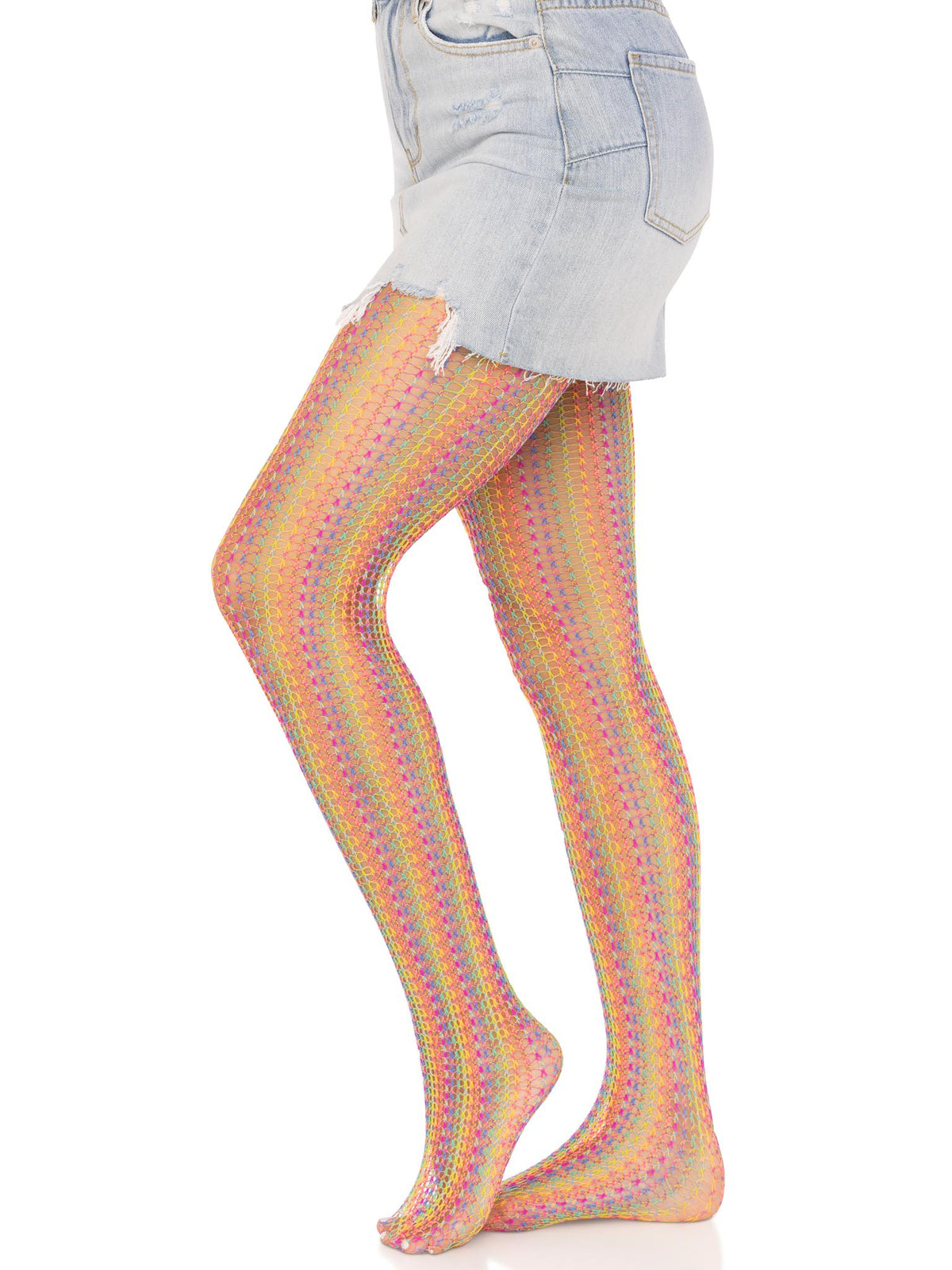 Rainbow Crochet Net Tights - Multicolor