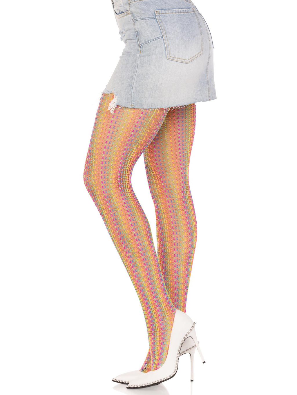 Rainbow Crochet Net Tights - Multicolor