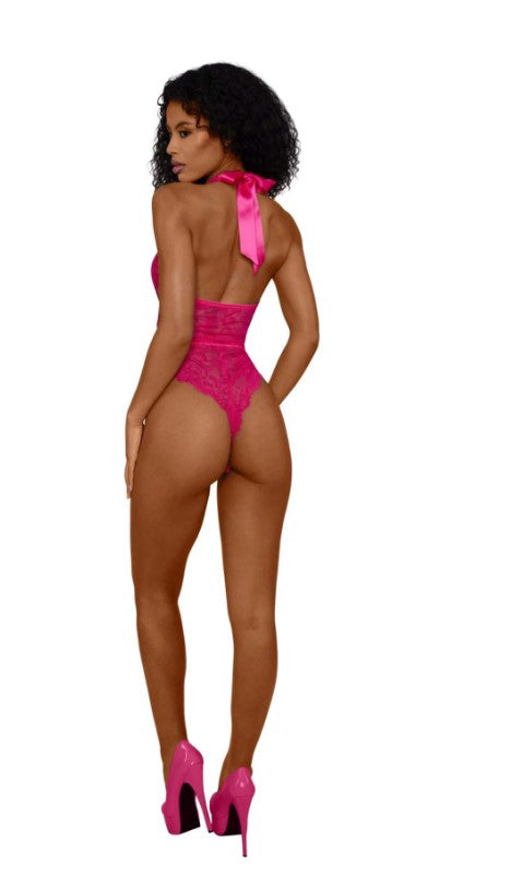 Tiana Lace Teddy With Satin Tie - Azalea - Pink