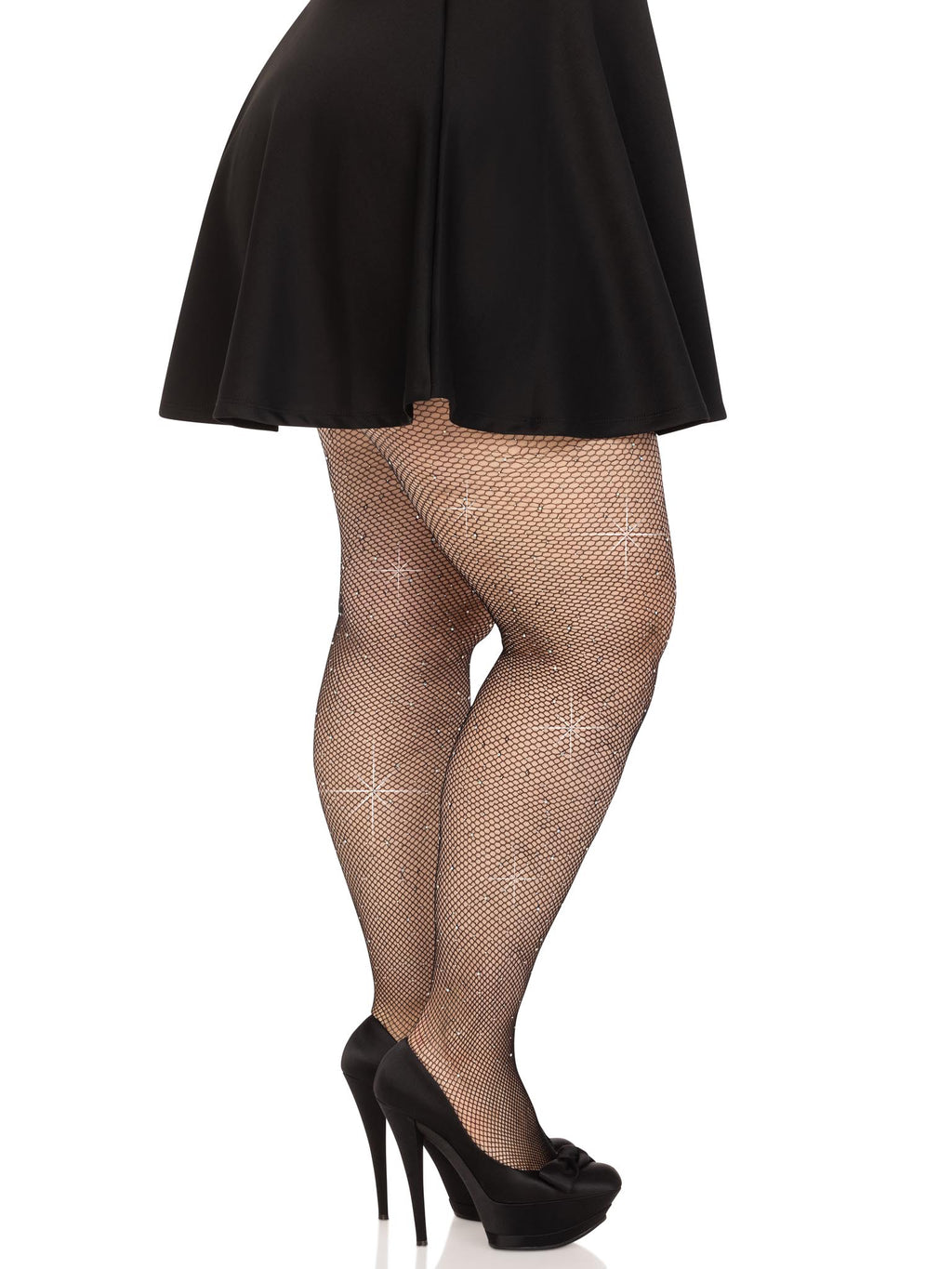 Colby Rhinestone Fishnet Tights - Black
