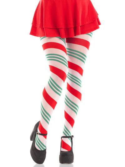 Lane Holiday Ribbon Striped Tights - Green/Red