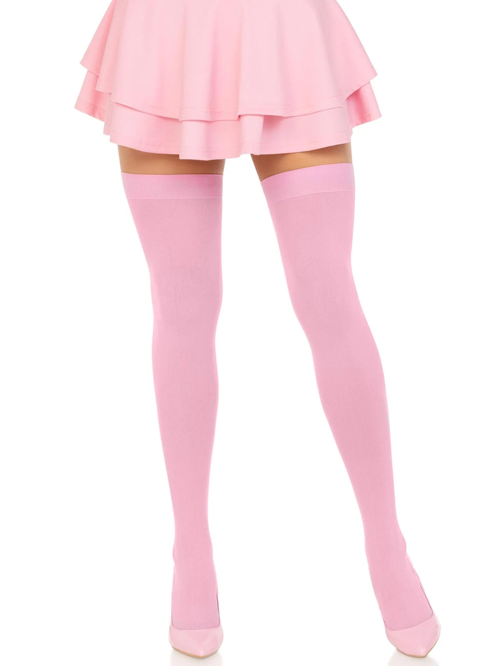 Opaque Nylon Thigh Highs - Pink