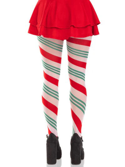 Lane Holiday Ribbon Striped Tights - Green/Red
