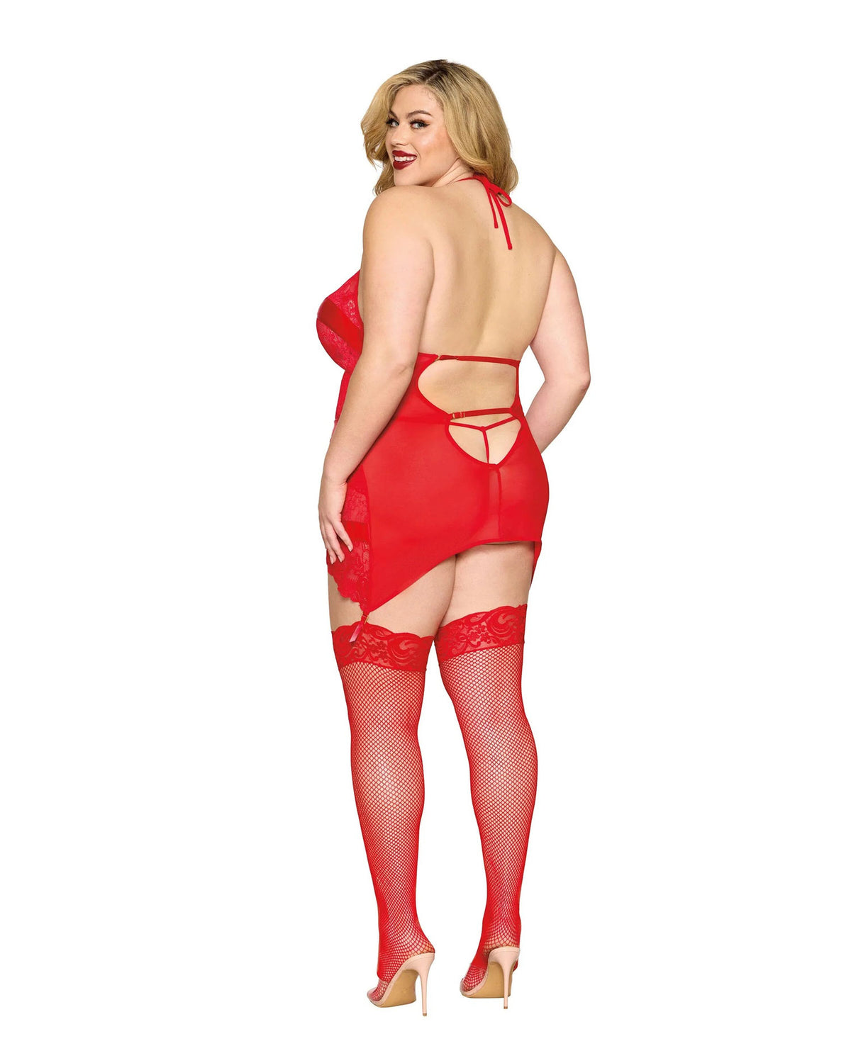 Garter Slip and G-String Dmnd - One Size - Red