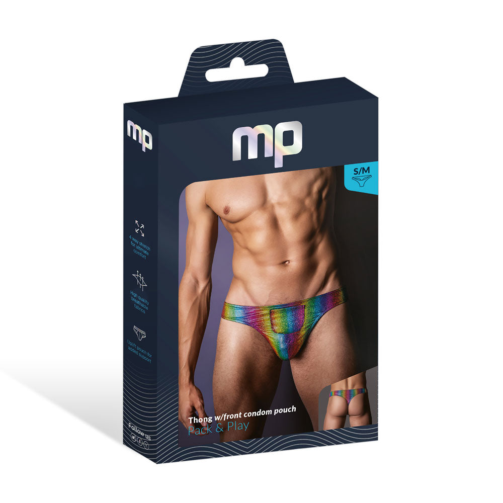 Pack and Play Thong with Front Condom Pouch - Rainbow