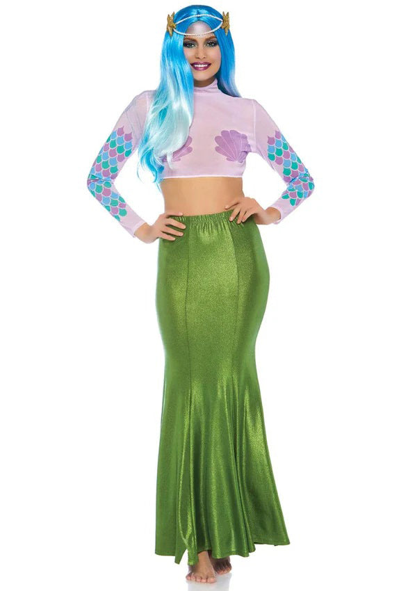 Shimmer Spandex Mermaid Costume Maxi Skirt - Green