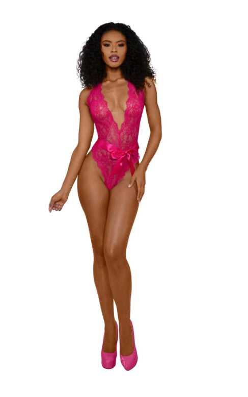 Tiana Lace Teddy With Satin Tie - Azalea - Pink