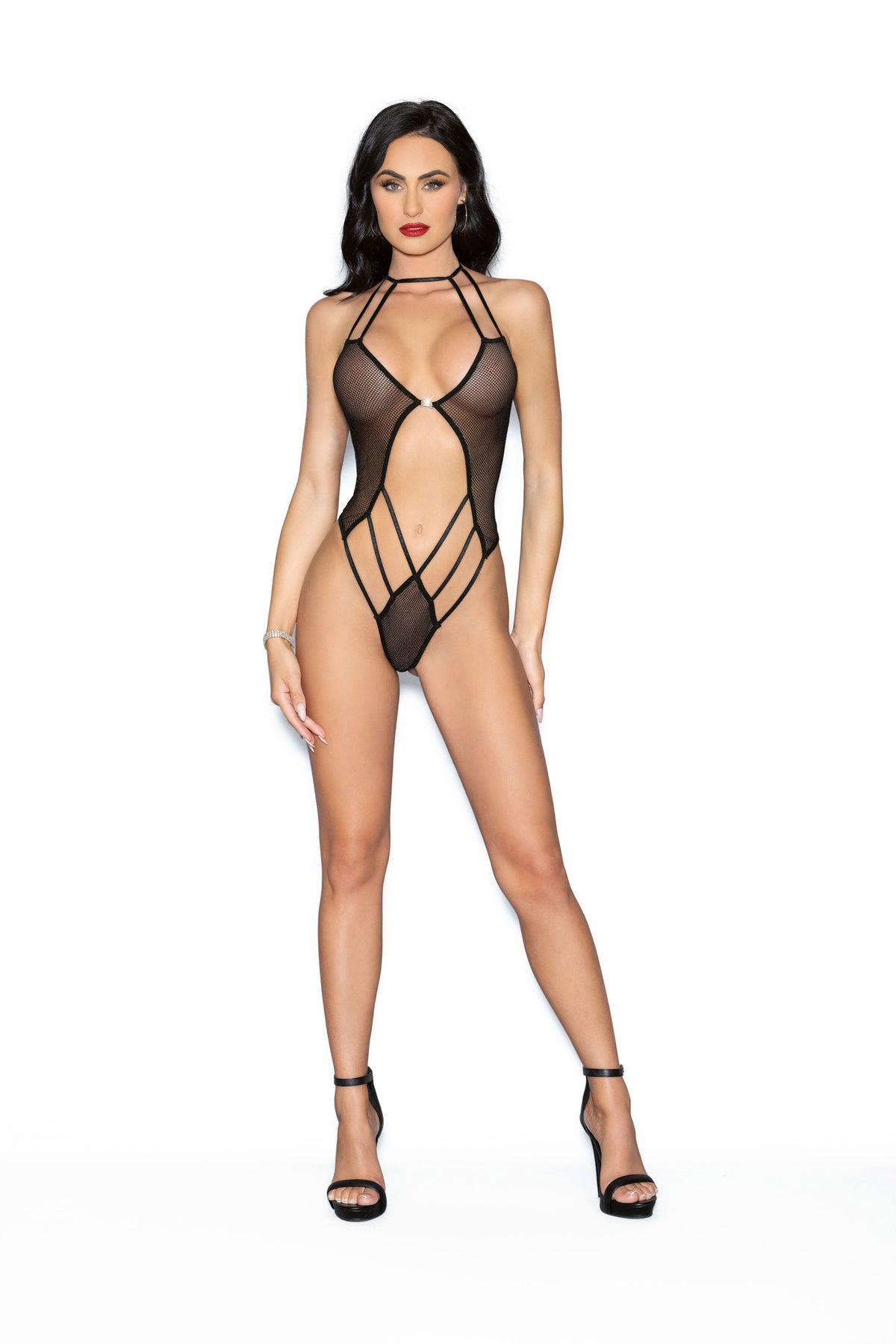 Jeweled Front Back Teddy - Black