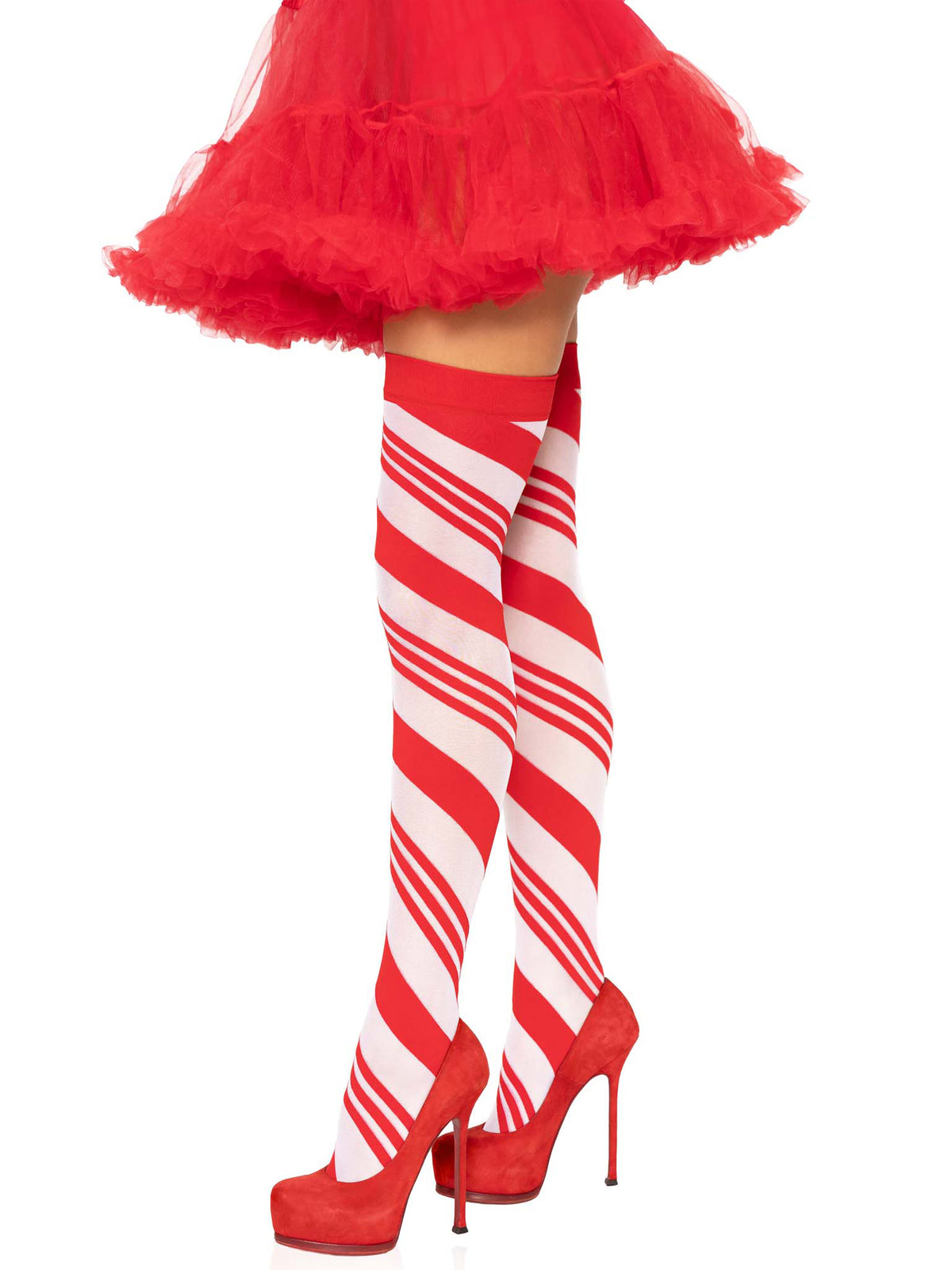 Candy Cane Thigh High - White/Red