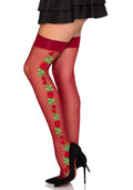 Spandex Thigh Highs With Roses - Burgundy